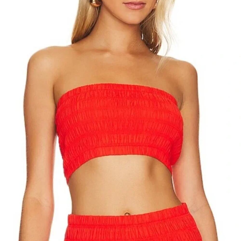RAILS Women's Selma Crop Tube Top Large Red Grenadine Smocked Stretch NWOT